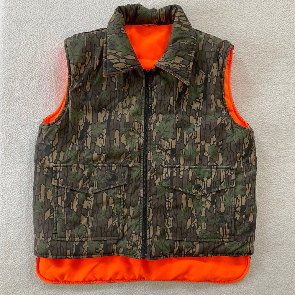 VTG Winchester Reversible Hunting Vest Mens Medium Orange Camo Trebark Conceal